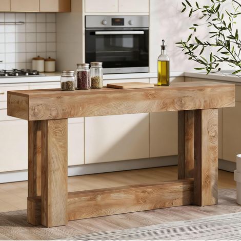 Console d'entrée 160 x 30 x 85 cm, 2 niveaux, marron, en bois HAVRYA (1/5)