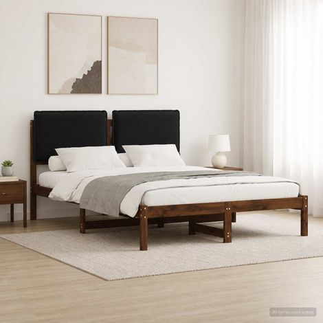 vidaXL Estructura de Cama con Cabecera Tapizada Marrón oscuro y negro
