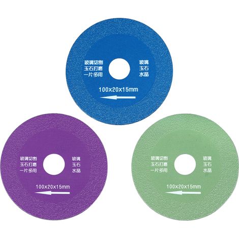 GARRYFIZH Lot de 3 disques à découper le verre, vert, bleu et violet, ultra-fins, pour carrelage et céramique.