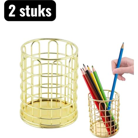 Set of 2 metal pen holders and storage organizers for office and bathroom with gold arched shape (1/4)