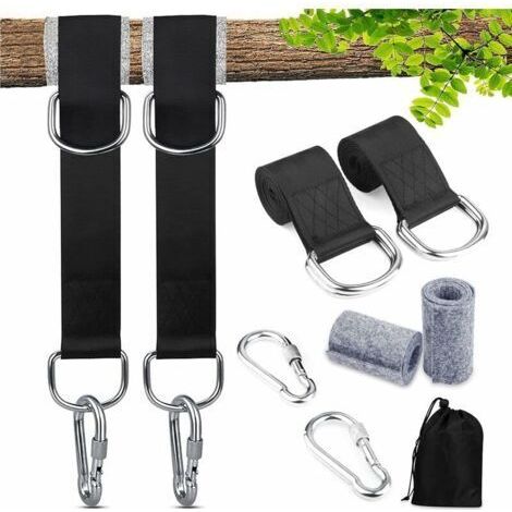 Fixation pour Balançoire Sangles, Accroche Hamac Arbre, Fixation pour Balançoire Sangles de Hamac avec 2 mousquetons à crochet en D et 2 coussins de protection pour arbres (1/4)