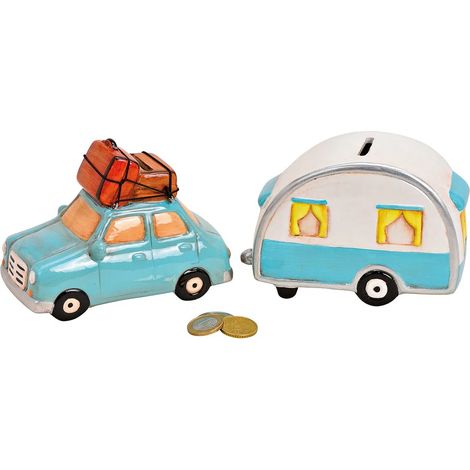Tirelire en céramique voiture et caravane (1/2)