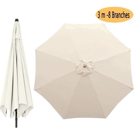 Auvent de rechange Sunbrella à 8 baleines de 3 m pour parasol de terrasse, Housse en tissu pour jardin, terrasse, cour, plage,Beige (1/4)
