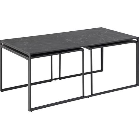 Infinity Couchtisch Set mit 3 Stk. schwarzer Marmordruck, schwarz. (1/3)