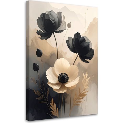 Tableau Moderne, Fleurs beige pastel,20x30 (1/4)