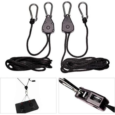 Set of 2 adjustable 3mm (1/8") grow light brackets, rope plant hangers, black, one size fits all - AquaForge (1/5)