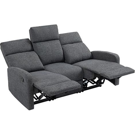 Canapé 3 places avec dossier réglable, repose-pieds, revêtement en tissu, structure métallique, gris (1/5)