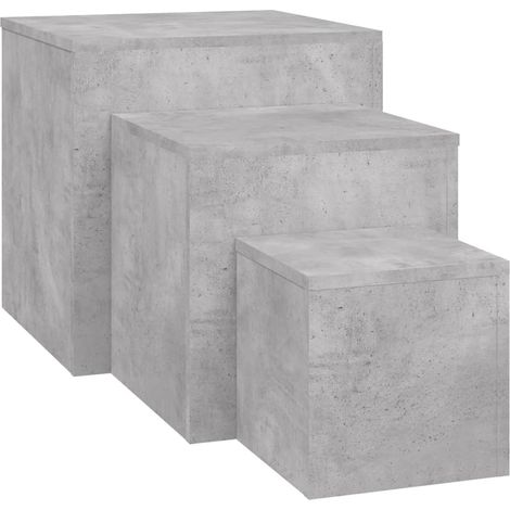 Lot de 3 tables d'appoint en bois d’ingénierie couleur gris béton DEC032667 (1/5)