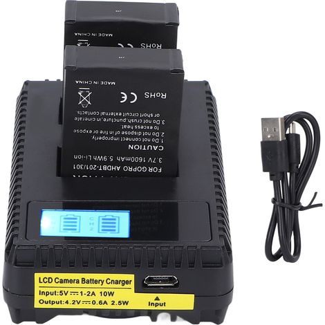 Chargeur de batterie double USB avec écran LCD pour Hero2 et Hero3, inclut 2 batteries (1/5)