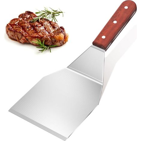 Spatule Cuisine Pizza Enduit Ustensiles de Cuisine Inox Spatule en Bois Extra Large Barbecue Spatules pour Grillades Patisserie Manche Ergonomique (1/4)
