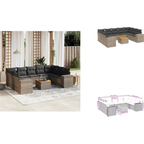 Salon de jardin avec coussins 10 pcs gris résine tressée - Ensemble Salon De Jardin - Meuble Extérieur - Jardin Design - Mobilier De Jardin - Chaise Lounge (1/3)