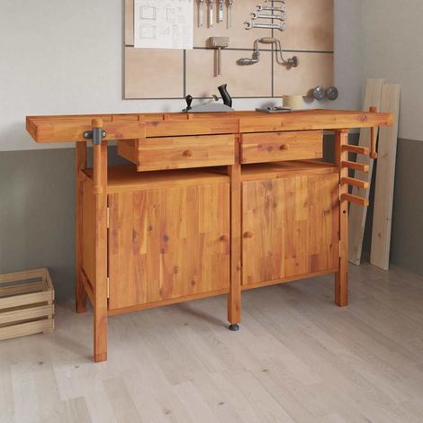 Établi avec tiroirs et étaux 162x62x83 cm Bois massif d'acacia (1/5)