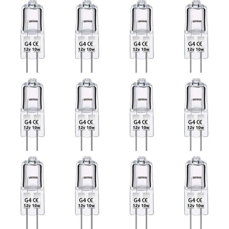 Paquet de 12 Ampoules Halognes G4 12V 10W, Intensité Variable, Blanc Chaud 2700K, 140LM, Lampe Halogène Basse Tension G4, Capsule Transparente, Pour Lustre, Placards, Plafonniers (1/4)