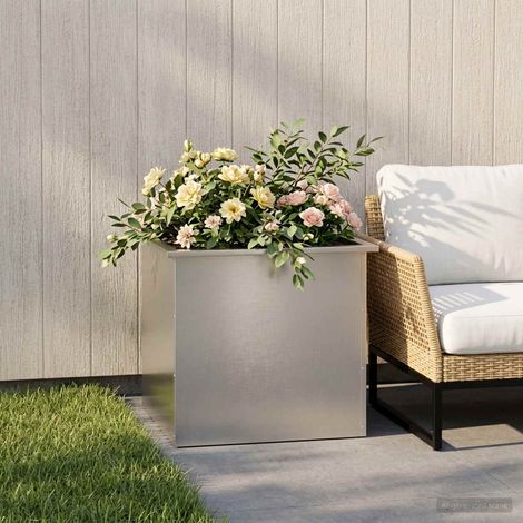 vidaXL Jardinera para jardín con luces LED Plateado 50 x 60 x 48 cm (1/5)
