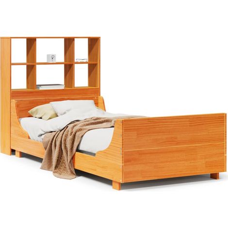 Maison Exclusive - Massivholzbett mit Regal ohne Matratze Wachsbr