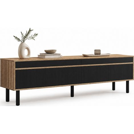 Mobile TV a 4 ante, MDF e truciolato, nero e legno naturale, 170 x 38 x 47 cm (1/5)