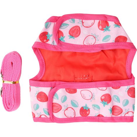Harnais pour lapin rose imprimé fraises, doux et respirant, avec laisse et corde de remorquage pour hamster. (1/5)