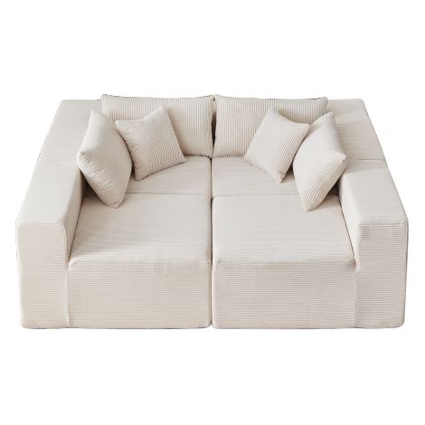 Canapé d'angle modulaire en velours côtelé — Canapé bas modulaire, revêtu d'un tissu doux et garni de mousse haute densité. Idéal pour les salons ou les chambres  permet une configuration flexible. (1/4)