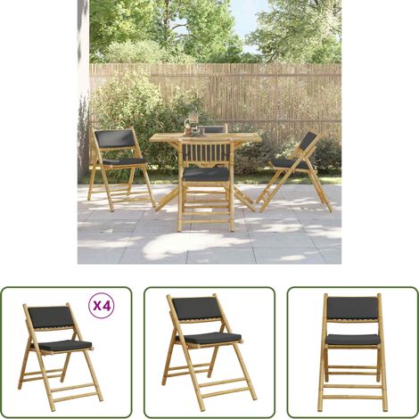 Chaise en bambou - Chaises de bistro pliantes lot de 4 coussins gris foncé bambou (1/5)