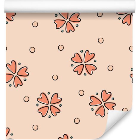 Tapete mit kleinen Blumen in Creme, Beige und Pfirsich für Wohn- und Schlafzimmer, 50x1000 (1/5)