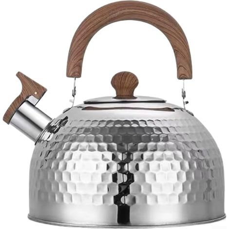 1 Bouilloire sifflante,acier inoxydable 201,fond plat,poignée en bois,compatible induction et gaz,capacité 2L 3L 4L