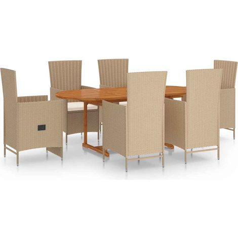 Ensemble repas de jardin 7 pcs Contemporain, Ensemble de salle à manger de jardin Résine tressée Beige OIB5988E (1/5)