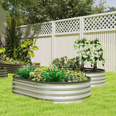 Juego de 2 Jardineras Exterior Grandes de Acero Galvanizado Huertos Urbanos para Terraza Jardín 135x90x30 cm Plateado (1/5)