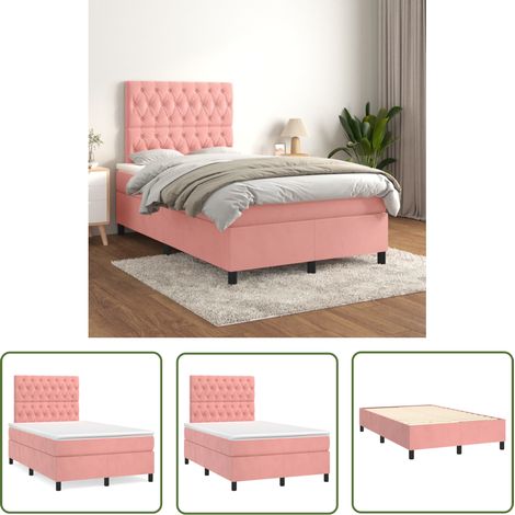 The Living Store Sommier à lattes de lit avec matelas Rose 120x200 cm Velours - Lit Tapissier - Lit Velours - Lit Double - Literie - Chambre À Coucher (1/5)
