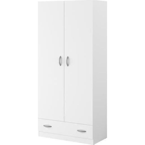 Les Tendances – Armoire 2 portes décor blanc 78 cm – Aménagement intérieur avec 3 tablettes et 1 tiroir – Panneau de particules – Dimensions L78xH170xP38 cm (1/5)