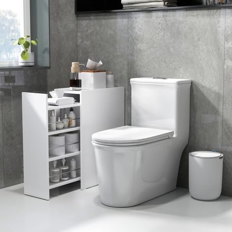 Armario de baño estrecho (47x25x66.5 cm), con cajón y 3 compartimentos, blanco, madera (1/5)