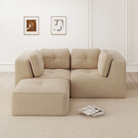 Sofá rinconera modular de pana beige 208 x 177 x 69 cm DESVIAE (1/5)