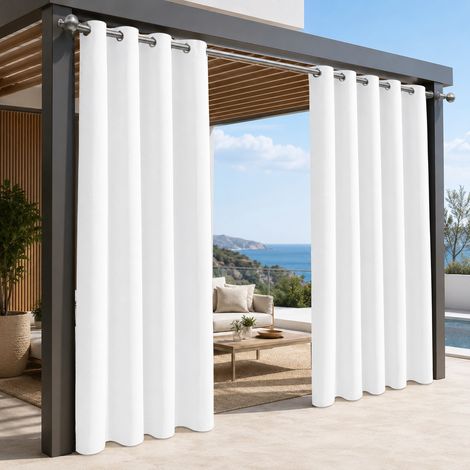 Rideaux d'extérieur Imperméables à oeillets blanc 180x213cm - Imperméable, Résistant Chaleur, Anti-pilling, Facile Nettoyage, Pour Terrasse (1/5)