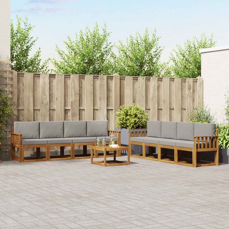 vidaXL Outdoor-Sofagarnitur mit Kissen 9 pcs Natürlich und Hellgrau (1/5)