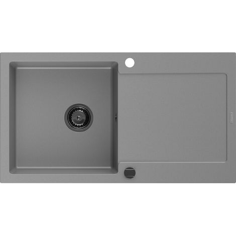 Mexen Leo lavello in granito 1 vasca con gocciolatoio 900 x 500 mm, grigio, sifone nero - 6501901010-71-B (1/5)