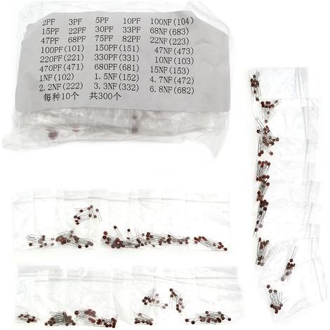 30 Arten von Keramikkondensatoren mit keramischem Dielektrikum, verpackt als Muster (2-680 pF und 1 nF-100 nF). (1/4)