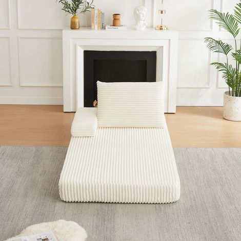 Canapé modulable convertible 211 cm en velours côtelé, dossier triangulaire, accoudoirs amovibles, assise longue multifonction – Beige (1/5)