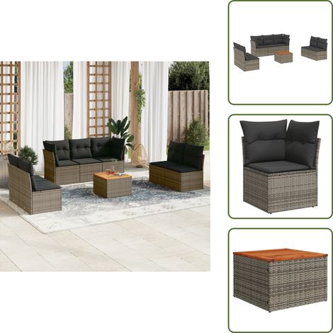 The Living Store 8-tlg. Garten-Sofagarnitur mit Kissen Grau Poly Rattan - Gartenmöbel Set - Esszimmergarnitur - Lounge Möbel - Outdoor Sofa - Rattan Gartenmöbel (1/5)