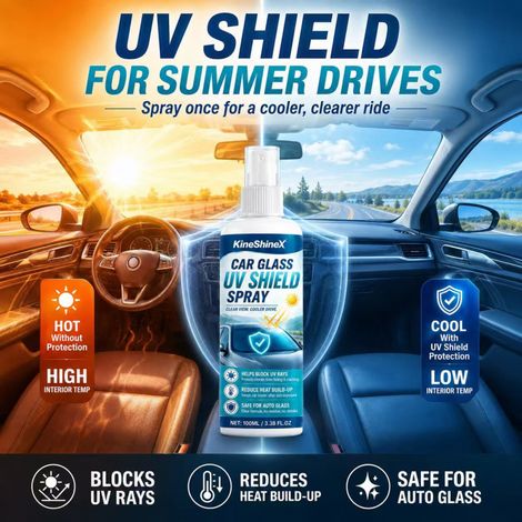 KineShineX, spray de protection UV et d'isolation thermique pour vitres automobiles, pare-brise, toits ouvrants et rétroviseurs. (1/4)