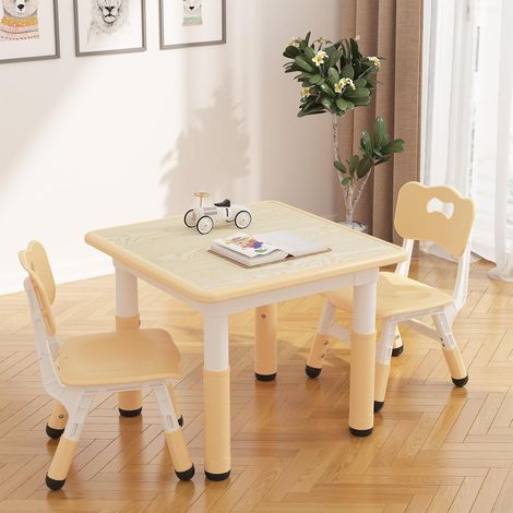 Ensemble Table Enfant avec 2 Chaises Réglables en Hauteur, Plateau Effaçable avec Feutres, Bureau d’Activité Marron pour Dessin et Jeux (1/5)