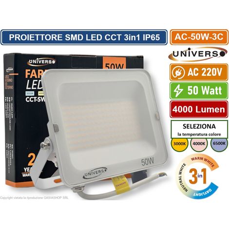 FARO FARETTO LED UNIVERSO 30W 50W 100W CCT-SWITCH TRIAC IP65 BIANCO 220V ACCIAIO 50W (1/5)