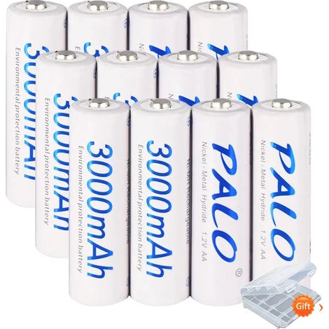 Pilas recargables, capacidad de 3000 mAh, amplia compatibilidad, 12 pilas AA blancas (1/2)