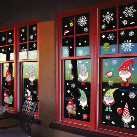 Set mit 2 statischen Aufklebern: Weihnachtsmann und Rentier, Schaufensterdekoration für Einkaufszentren, Weihnachtsaufkleber für Fenster und Wände (1/2)