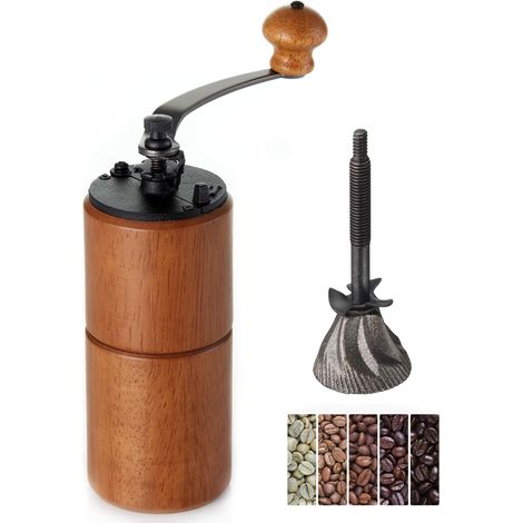 Moulin à café manuel en bois avec meule en fonte, grande capacité, manivelle, portable, camping, réglable (bois brun) (1/5)