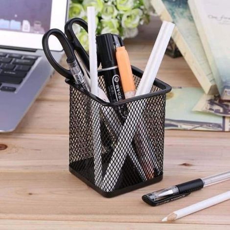 5 Pièces Porte Stylo Carré,Porte Stylos en Maille Métallique,Mesh Stylo Pot,Métal Crayon Tasse Pot,Pot de Stylo en B (1/5)