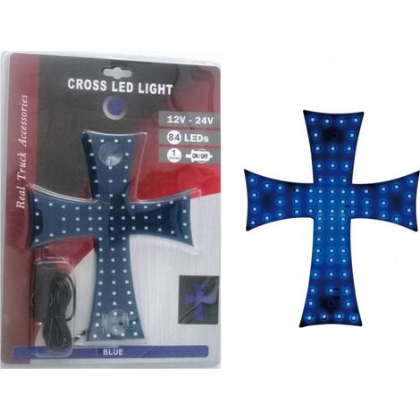 Croix lumineuse bleue à LED, 84 LED, 12 V–24 V, 245 × 200 mm