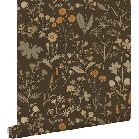 papier peint fleurs des champs vert grisé et marron - ESTAhome (1/5)