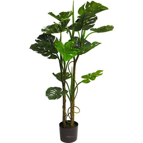 Monstera deliciosa artificiel en pot 3 troncs 14 grandes feuilles H 135 cm Vert