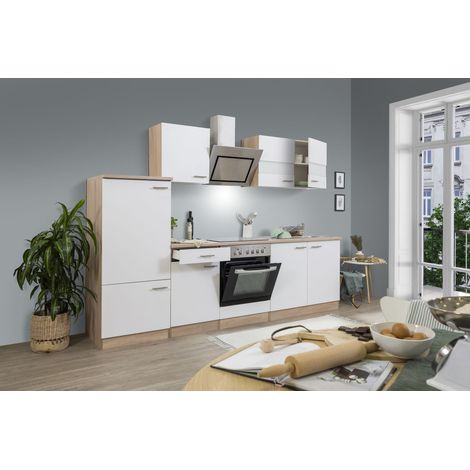 Cuisine Kitchenette bloc cuisine intégrée Chêne Blanc Merle 270 cm Respekta