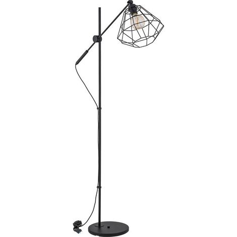 Alfa BOOGIE Industrial Black Floor Lamp with Metal Cage Shade, 165 cm Tall, 1x E27 Socket Max 15W, Loft Modern Standing Light for Living Room Office, IP20