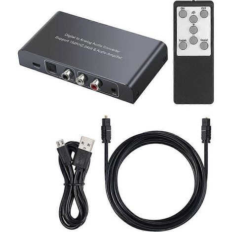 Convertisseur audio avec télécommande infrarouge, adaptateur audio numérique coaxial Toslink vers stéréo analogique RCA 3,5 mm, 192 kHz 24 bits. (1/5)